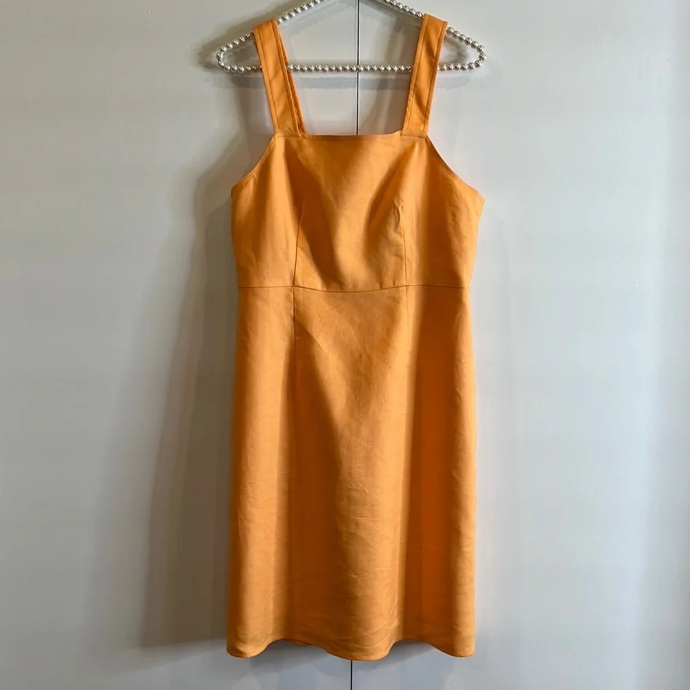 J. Crew Square neck linen blend dress in Coastal Sunset Size 4 Tall